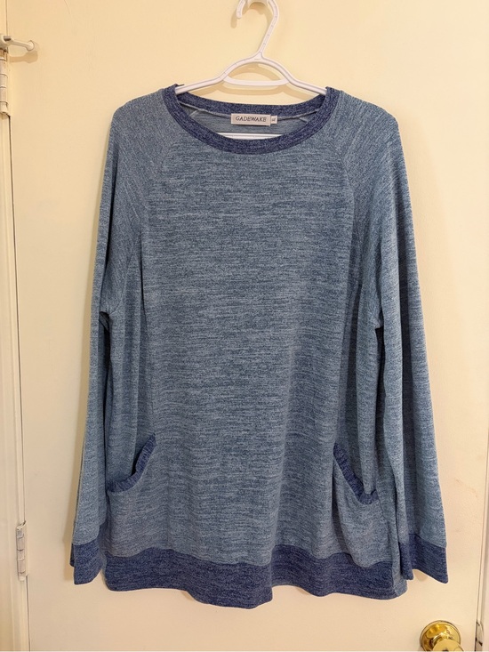 Gadewade Tops - Women's Blue Crewneck Pullover with Contrast Trim